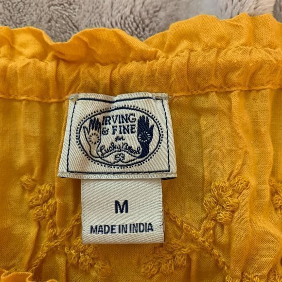 Lucky Brand Irving & Fine Floral‎ Embroidered Tiered Boho Mini Dress Yellow - M - Picture 5 of 6